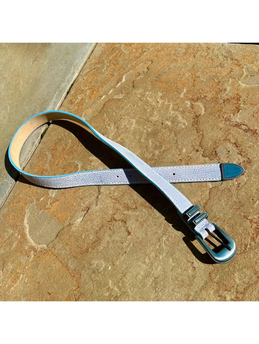 Vintage 90s Levi’s Blue Grey Nubuck Leather Metal Tip Belt